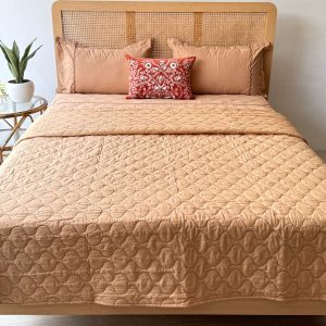 Set Of 4 Autumn Leaf Solid Embroidery Cotton Bedsheet And Cotton Comforter