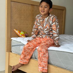 Brown Leaves Kids Cotton Pyjama/Pajama Sets