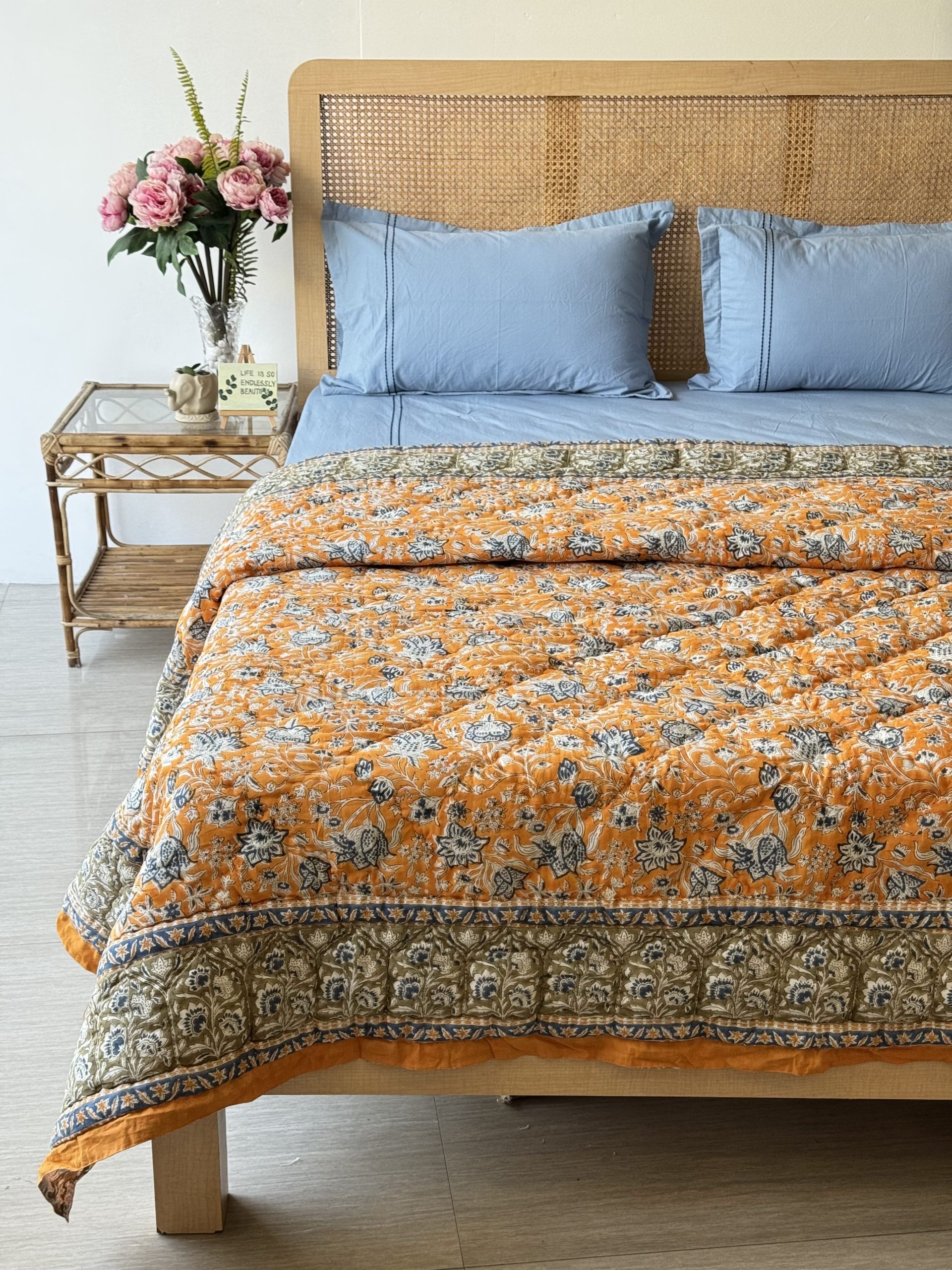 Set Of 4 Blue Horizon Solid Embroidery Bedsheet And Kapas Filled Blanket 2 Set Of 4 Blue Horizon Solid Embroidery Bedsheet And Kapas Filled Blanket - Image 2