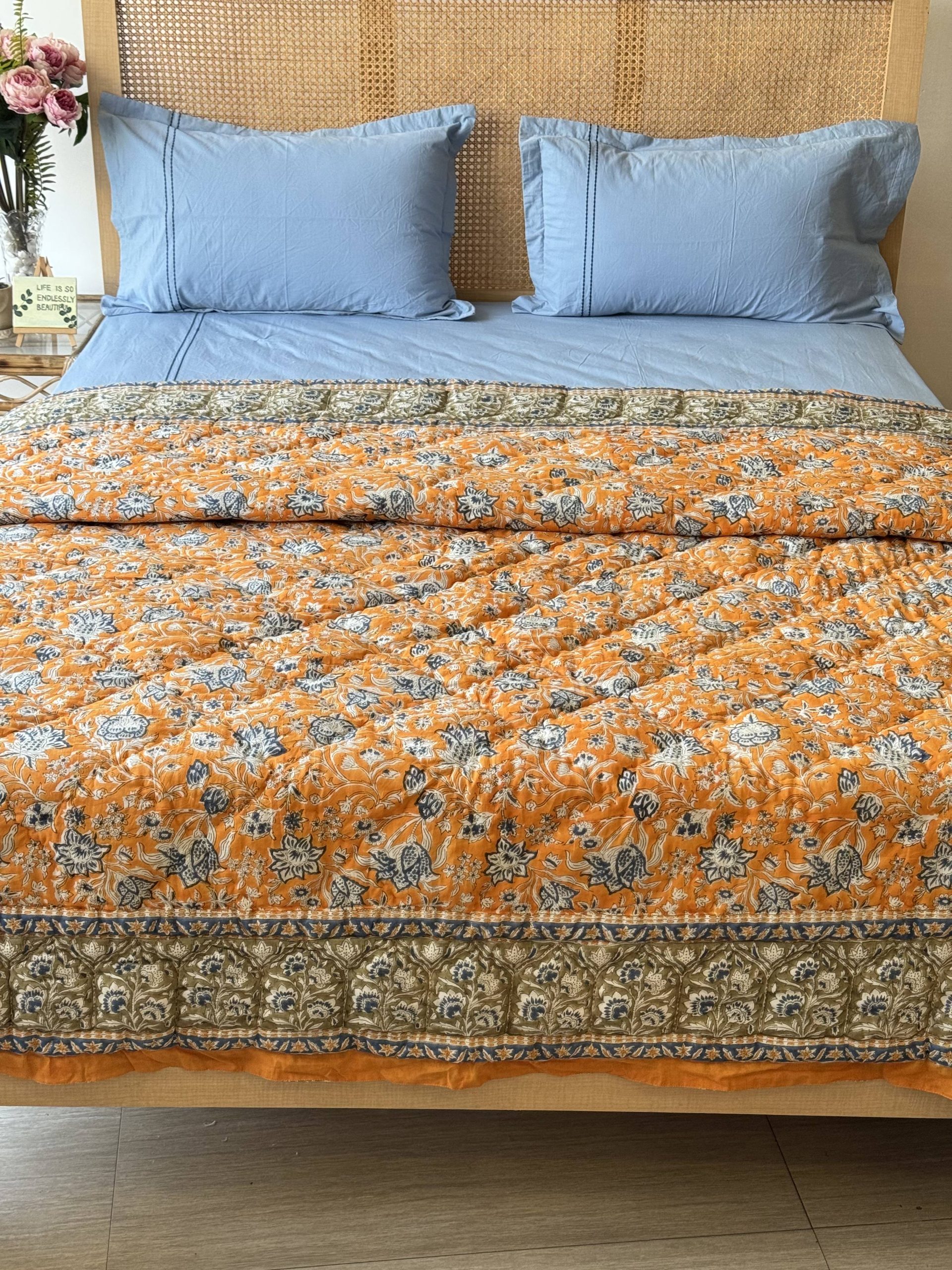 Set Of 4 Blue Horizon Solid Embroidery Bedsheet And Kapas Filled Blanket 1 Set Of 4 Blue Horizon Solid Embroidery Bedsheet And Kapas Filled Blanket