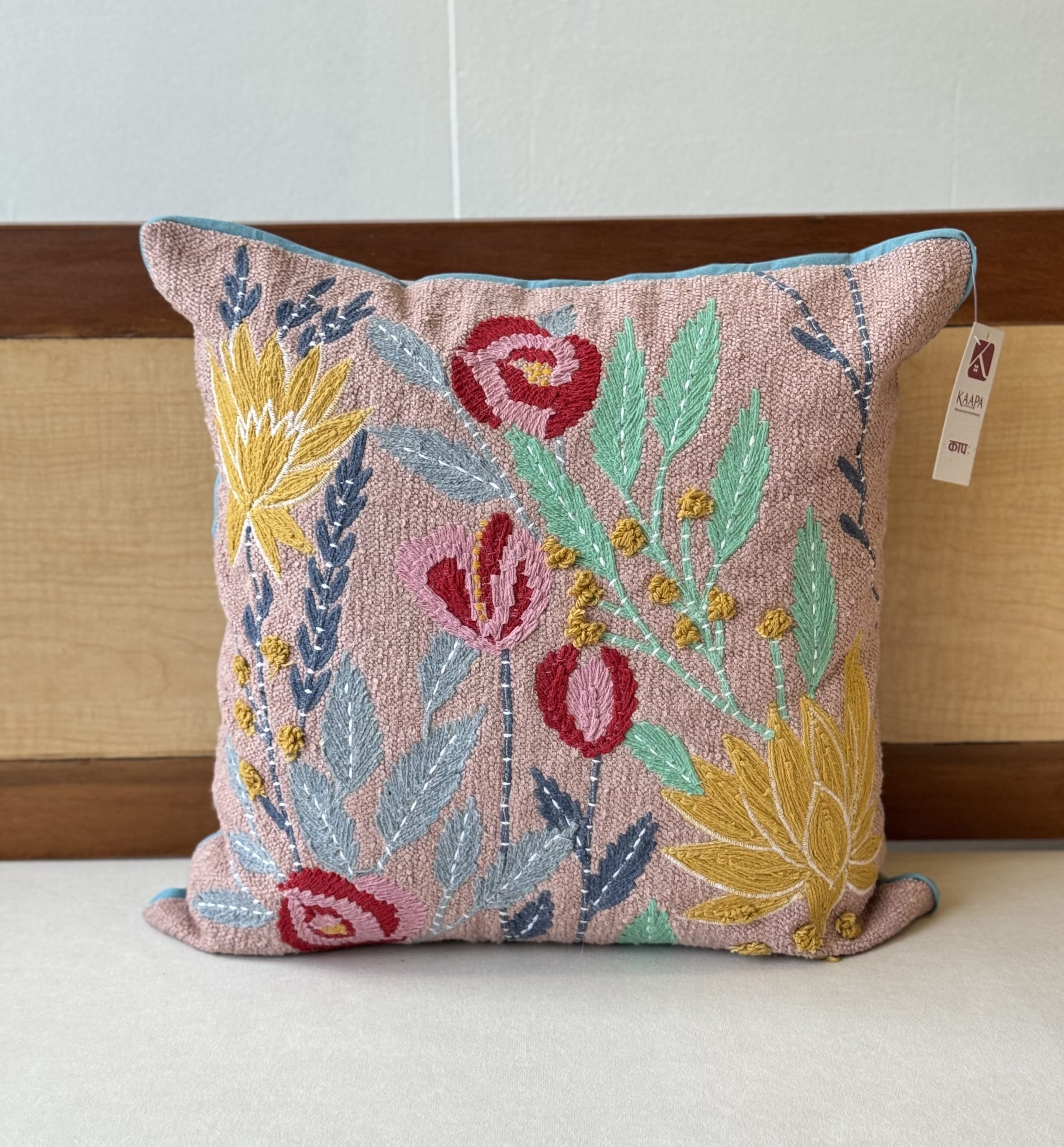 Red Rose Pink Base Embroidery Cushion (18 x 18 inch) 1 Red Rose Pink Base Embroidery Cushion (18 x 18 inch)