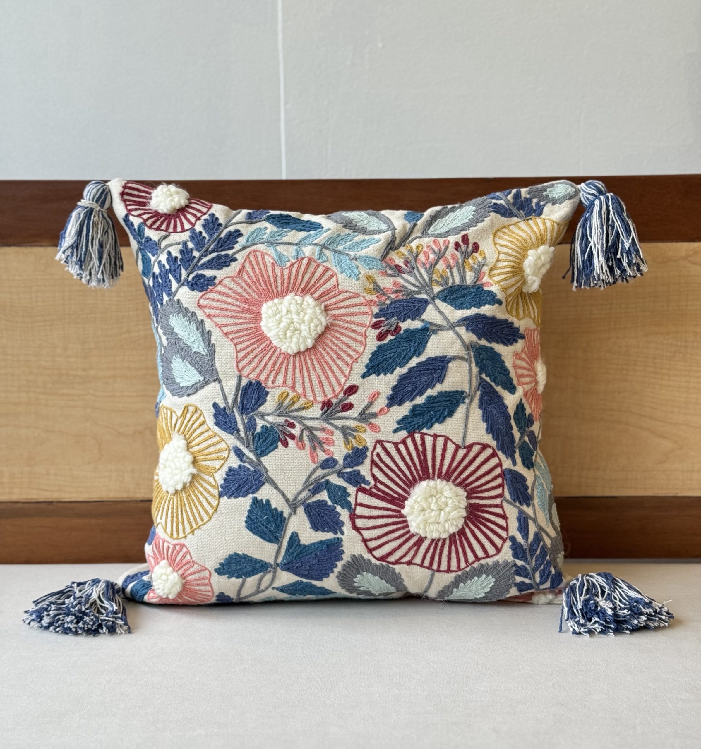 Blue Leaves Embroidery Cushion (18 x 18 inch) 1 Blue Leaves Embroidery Cushion (18 x 18 inch)