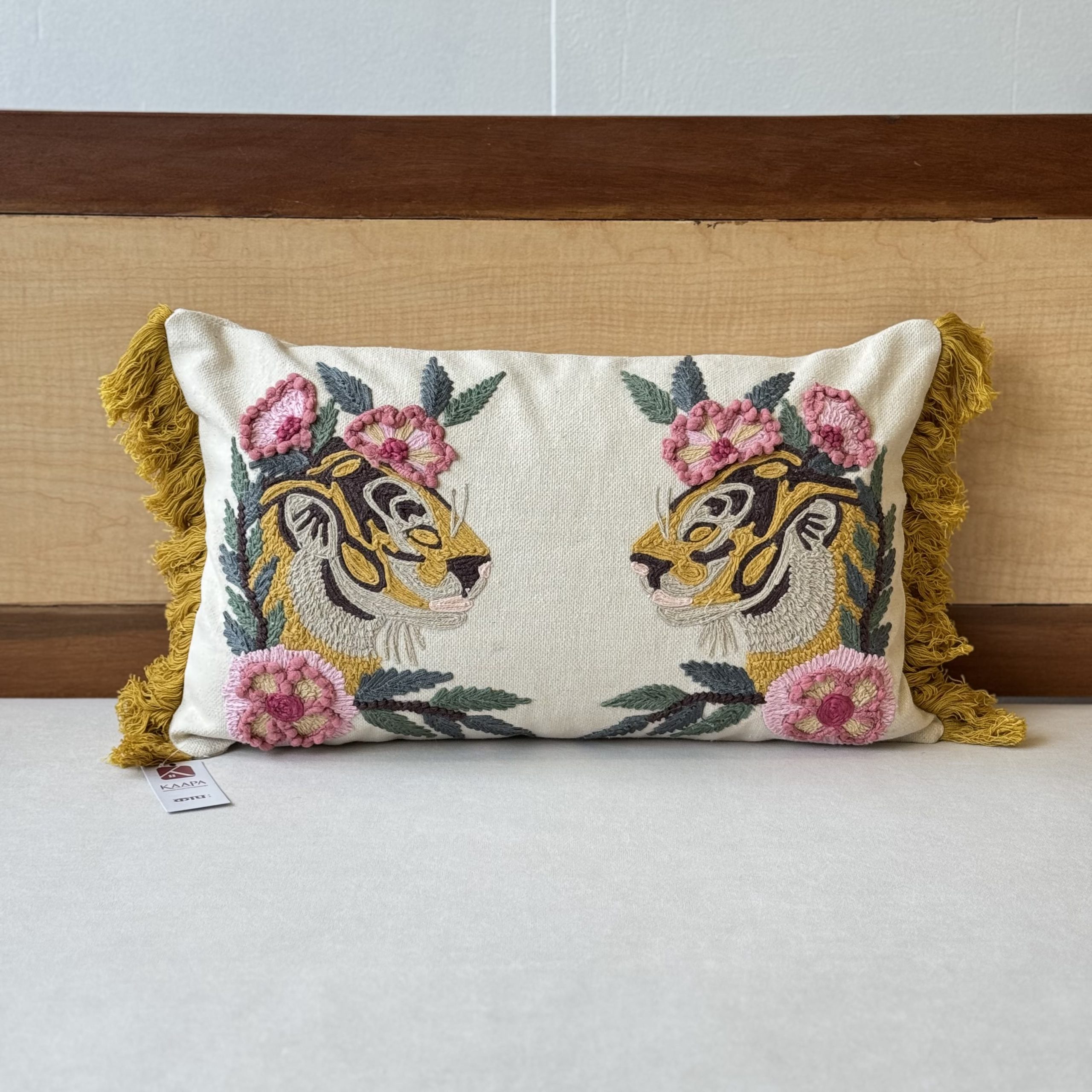 Tiger Pink Flower Embroidery Cushion (13 x 20 inch) 1 Tiger Pink Flower Embroidery Cushion (13 x 20 inch)