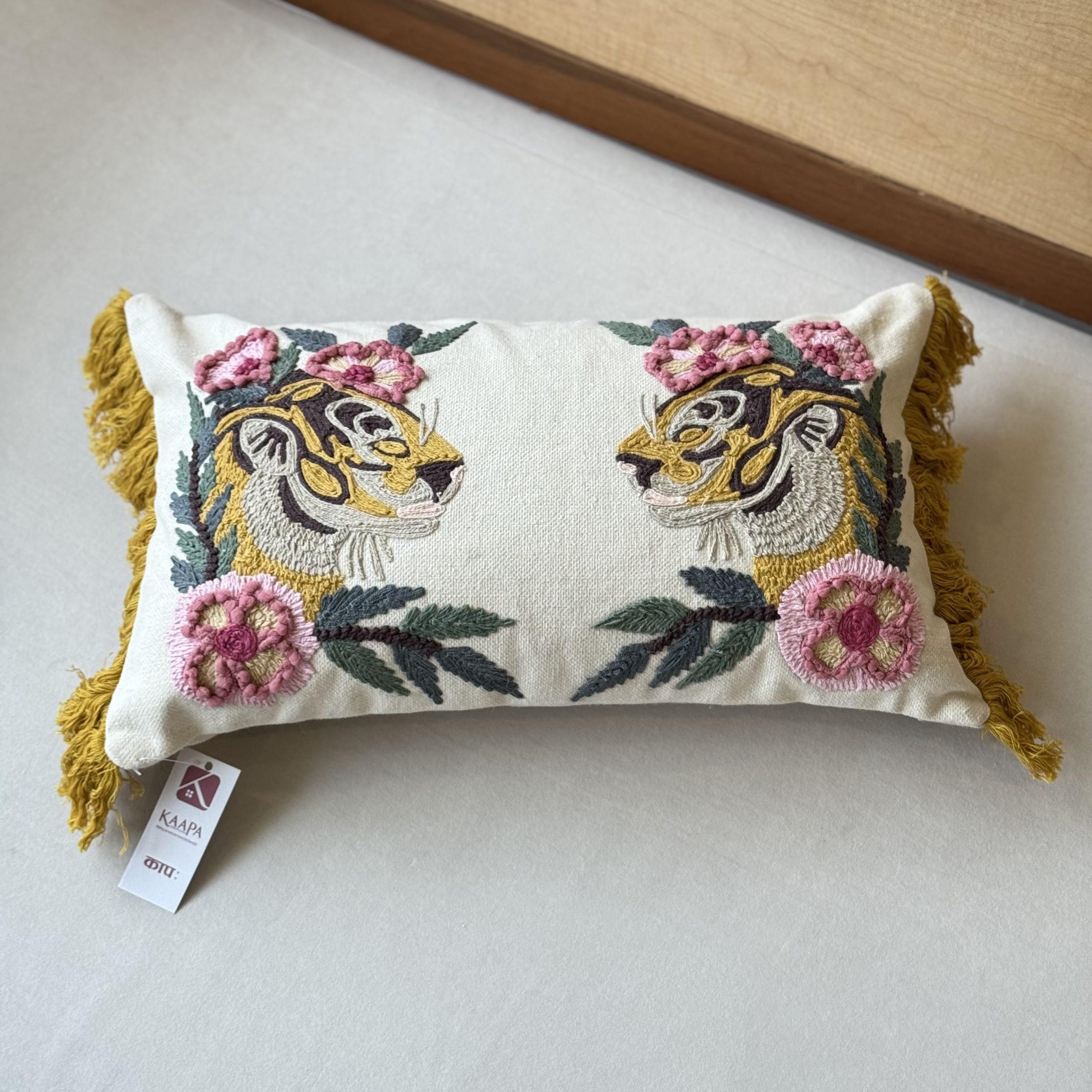 Tiger Pink Flower Embroidery Cushion (13 x 20 inch) 2 Tiger Pink Flower Embroidery Cushion (13 x 20 inch) - Image 2