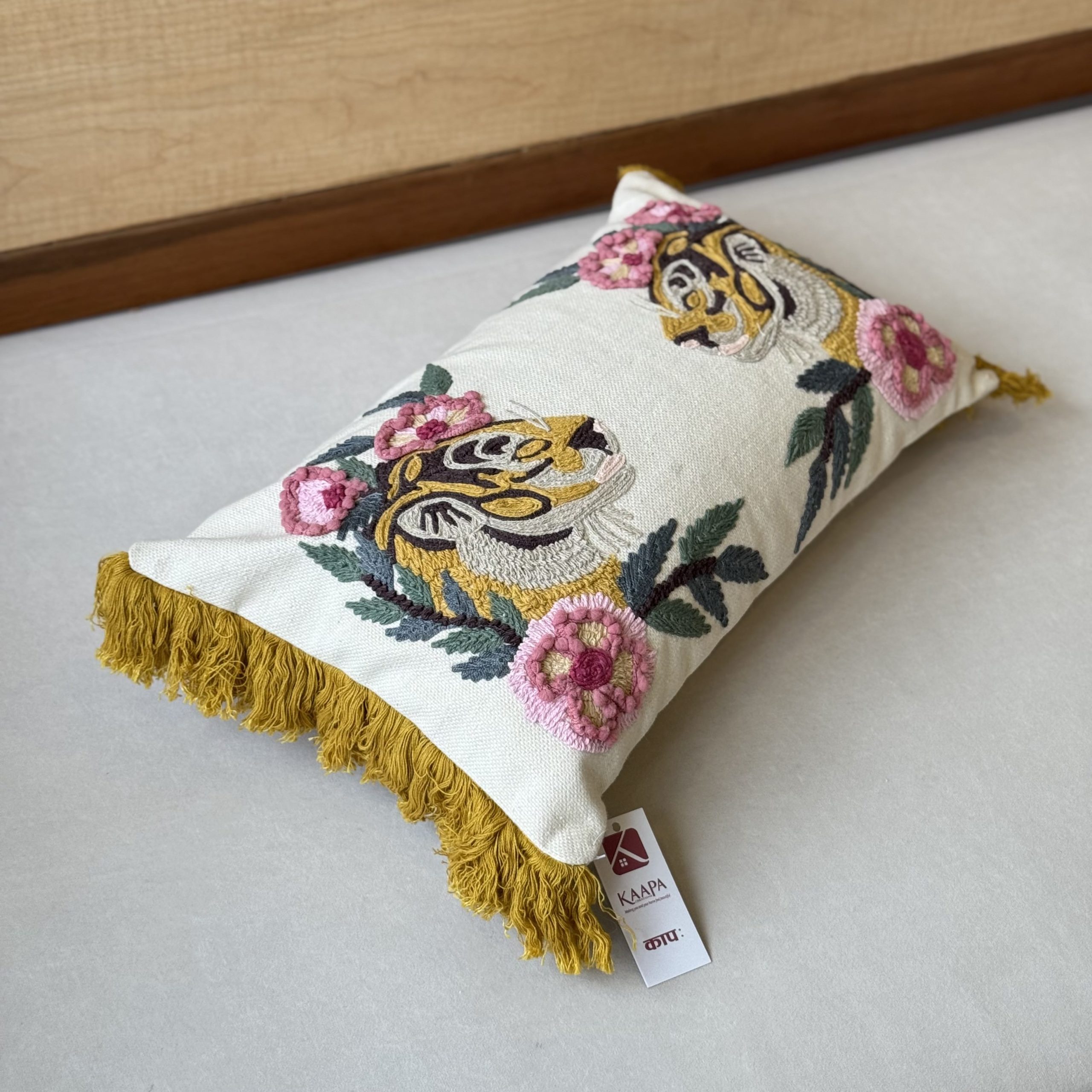 Tiger Pink Flower Embroidery Cushion (13 x 20 inch) 3 Tiger Pink Flower Embroidery Cushion (13 x 20 inch) - Image 3