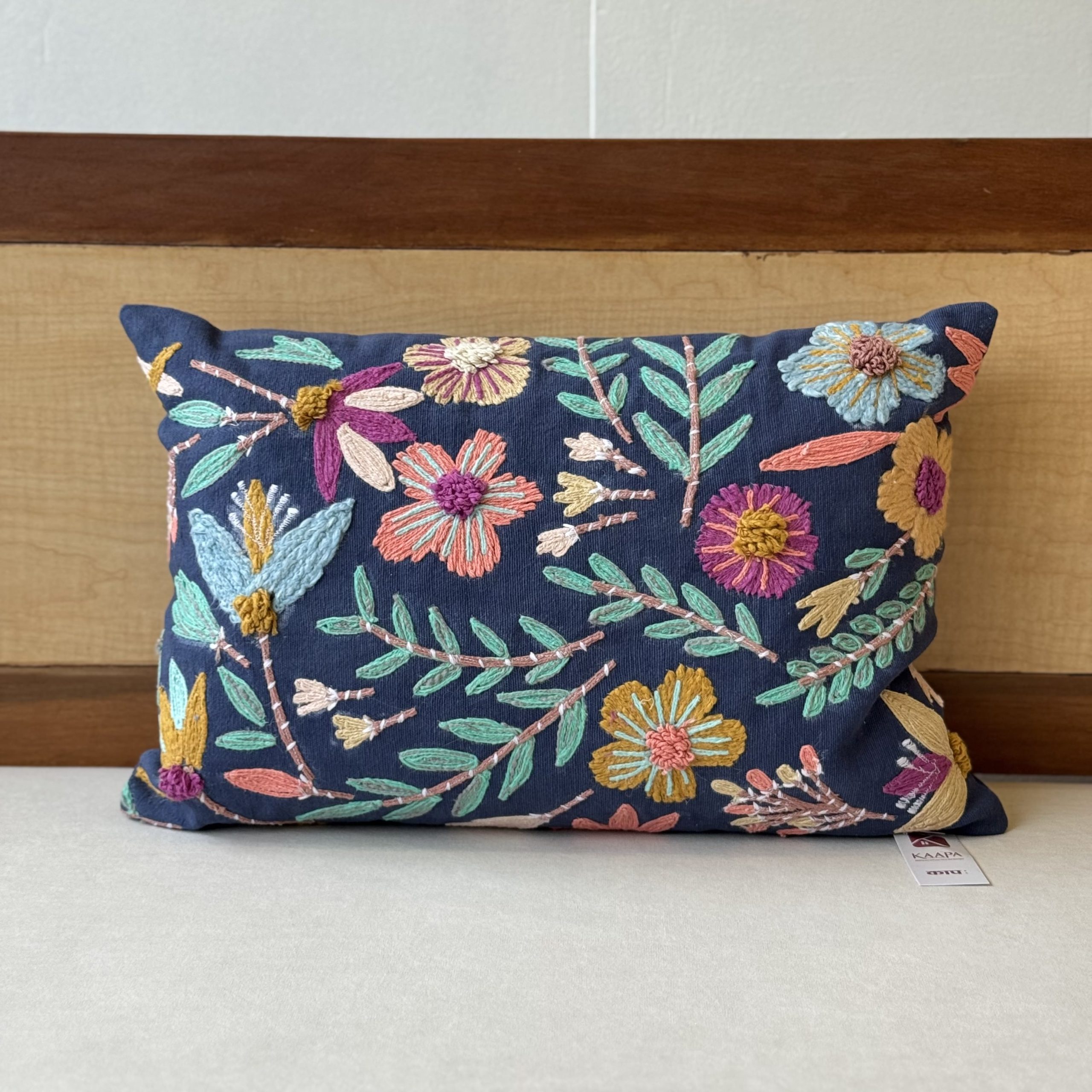 Multi Colour Floral Blue Base Embroidery Cushion (14 x 20 inch) 1 Multi Colour Floral Blue Base Embroidery Cushion (14 x 20 inch)