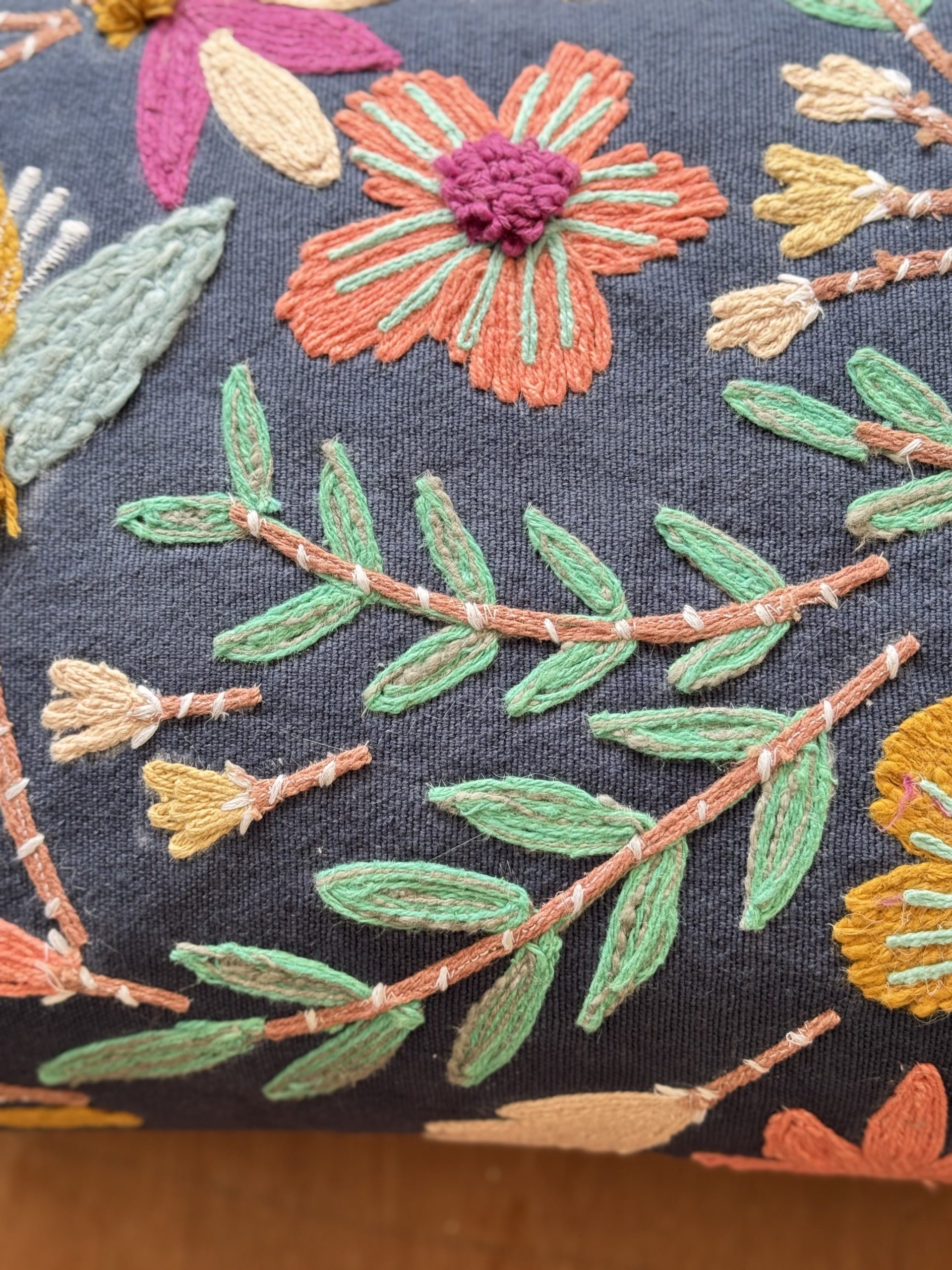 Multi Colour Floral Blue Base Embroidery Cushion (14 x 20 inch) 5 Multi Colour Floral Blue Base Embroidery Cushion (14 x 20 inch) - Image 5