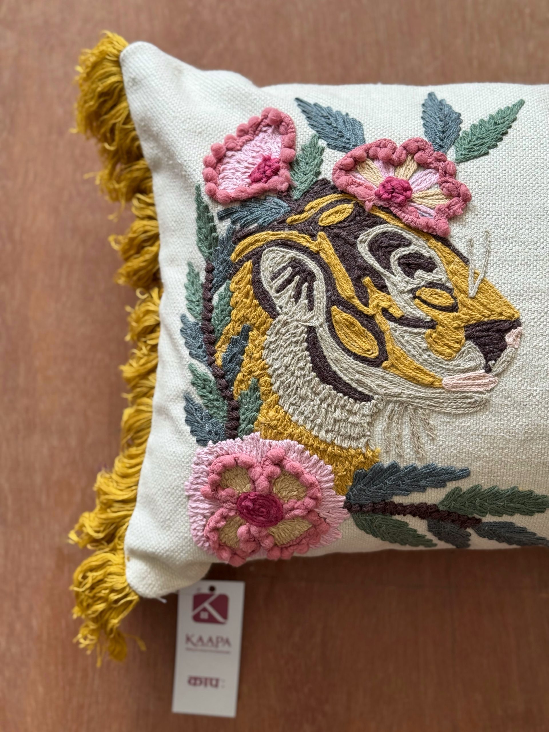 Tiger Pink Flower Embroidery Cushion (13 x 20 inch) 4 Tiger Pink Flower Embroidery Cushion (13 x 20 inch) - Image 4