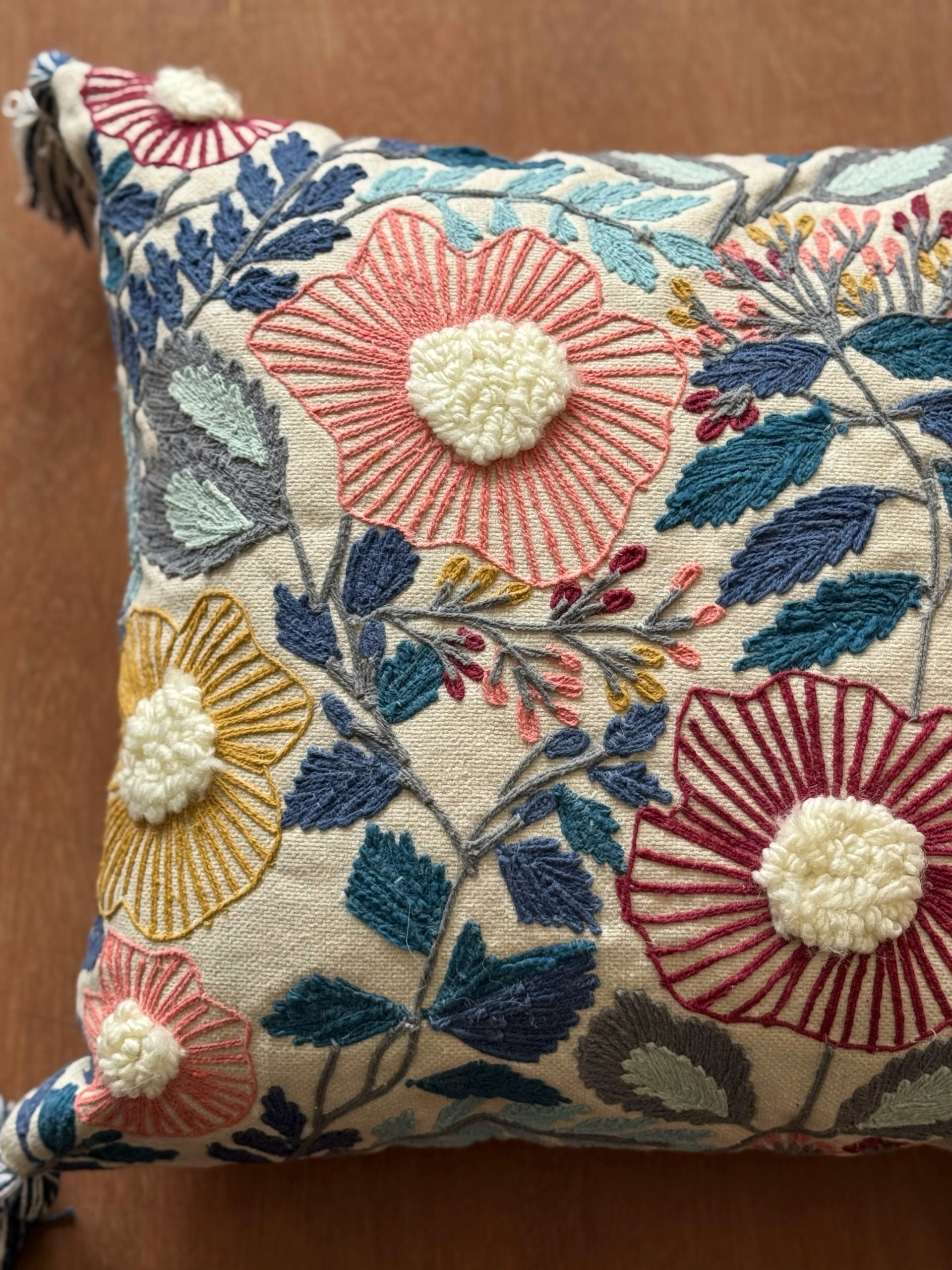 Blue Leaves Embroidery Cushion (18 x 18 inch) 3 Blue Leaves Embroidery Cushion (18 x 18 inch) - Image 3