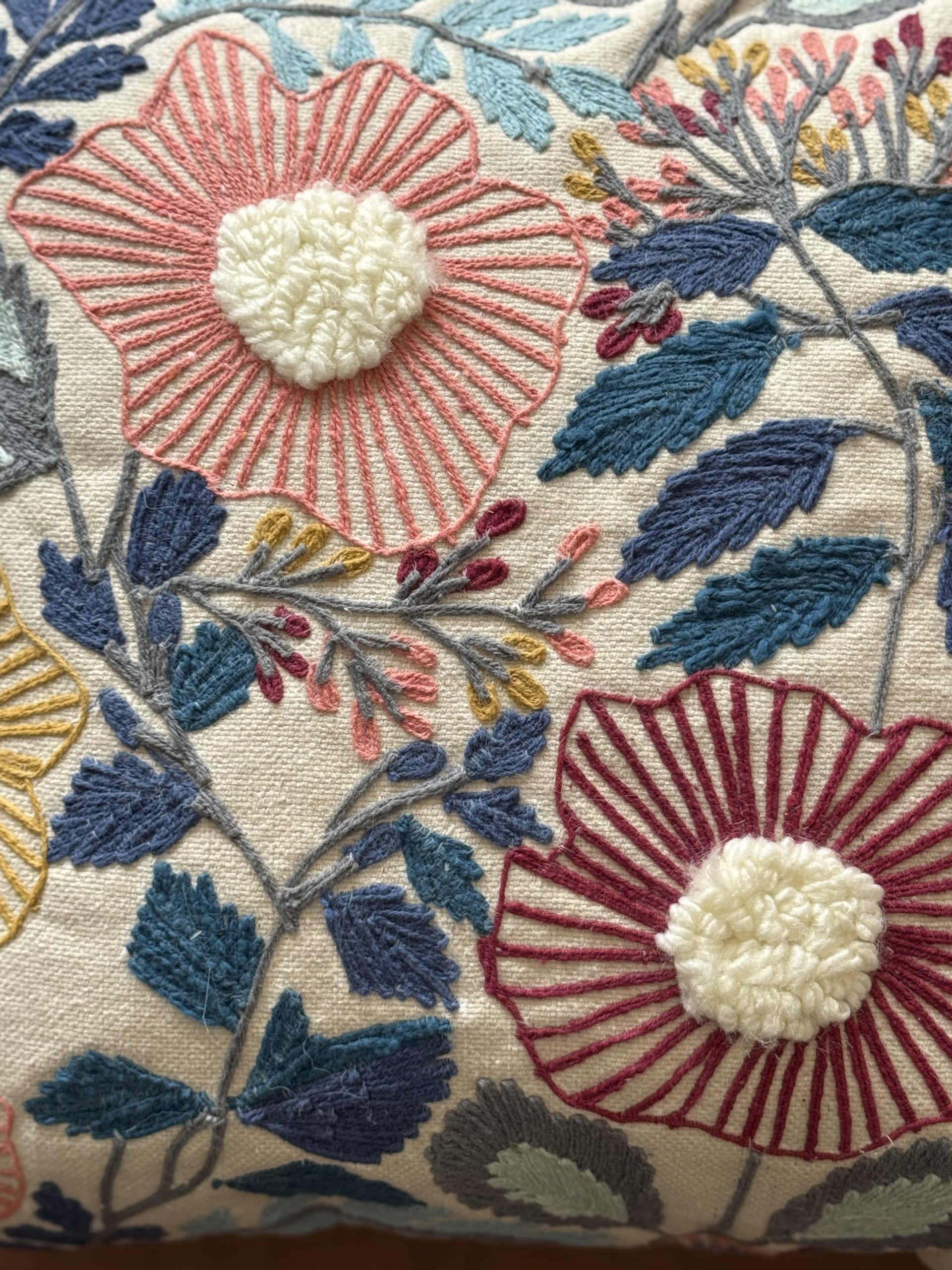 Blue Leaves Embroidery Cushion (18 x 18 inch) 2 Blue Leaves Embroidery Cushion (18 x 18 inch) - Image 2