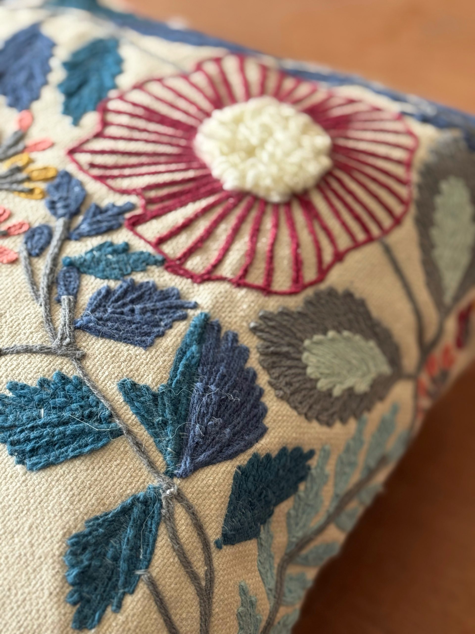 Blue Leaves Embroidery Cushion (18 x 18 inch) 4 Blue Leaves Embroidery Cushion (18 x 18 inch) - Image 4