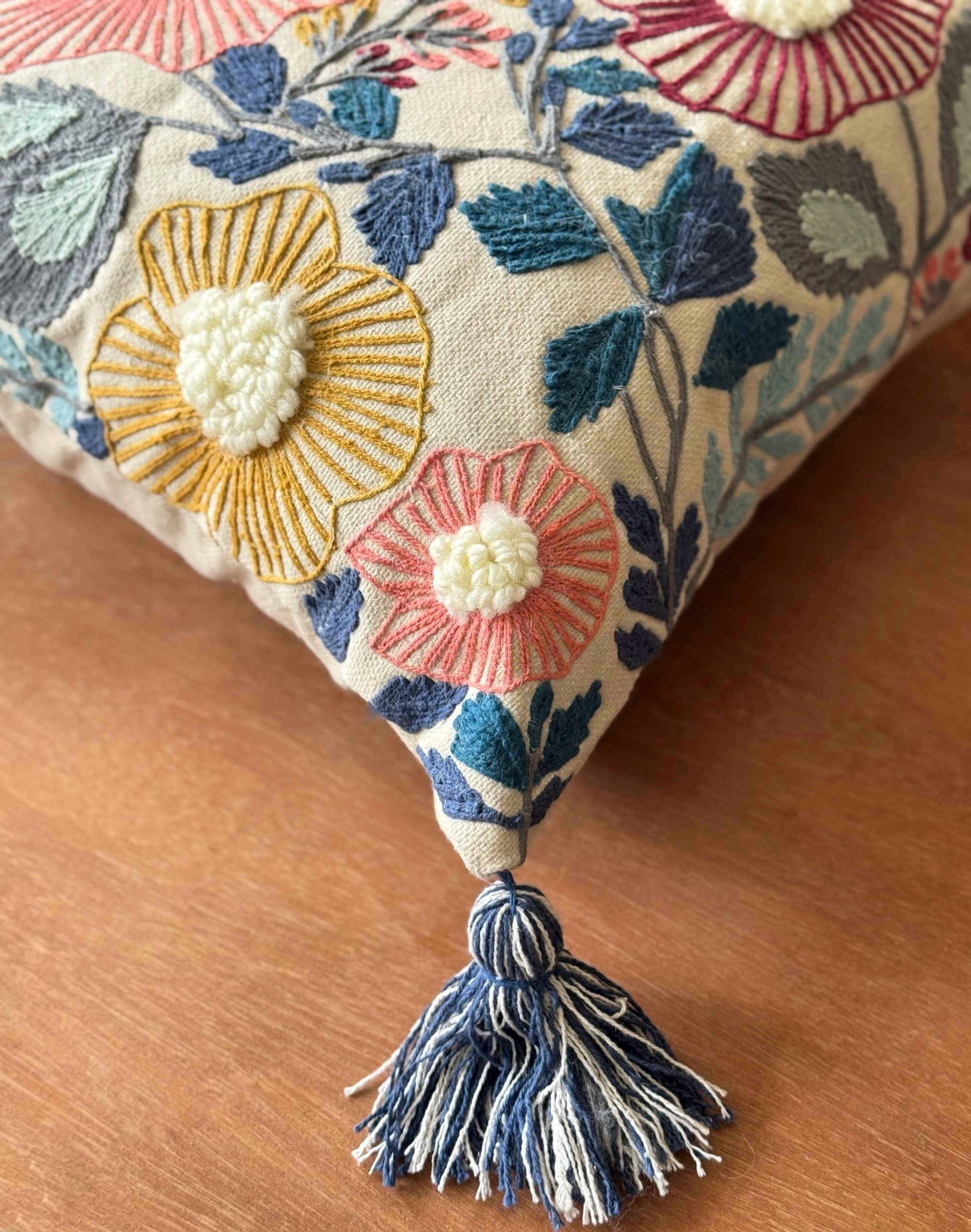 Blue Leaves Embroidery Cushion (18 x 18 inch) 5 Blue Leaves Embroidery Cushion (18 x 18 inch) - Image 5
