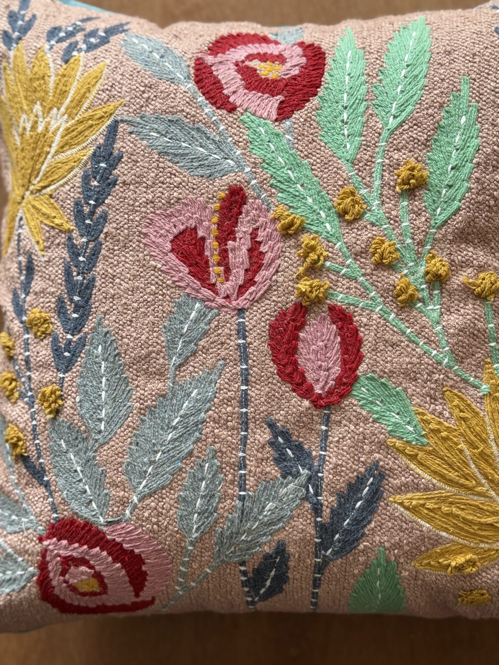 Red Rose Pink Base Embroidery Cushion (18 x 18 inch) 2 Red Rose Pink Base Embroidery Cushion (18 x 18 inch) - Image 2