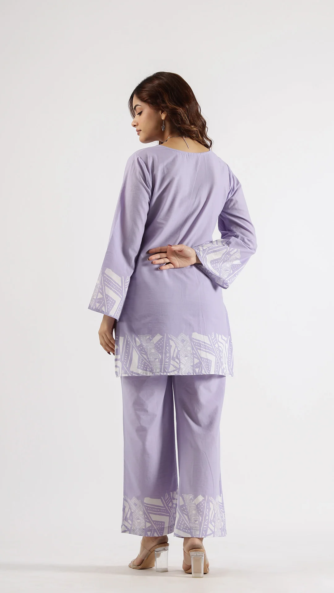 Purple Geometric V-Neck Cotton Co-ord Set 5 Purple Geometric V-Neck Cotton Co-ord Set - Image 5