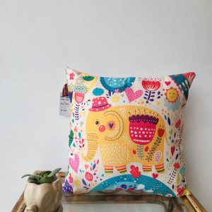 Yellow Elephant Satin Cushion (16 x 16 inch)