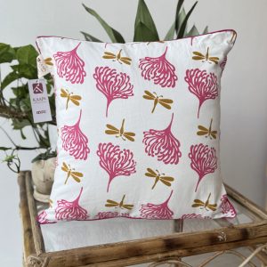 Pink Dragonfly Piping Cotton Cushion (16 x 16 inch)