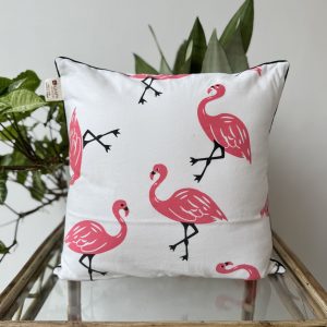 Pink Flamingo Piping Cotton Cushion (16 x 16 inch)