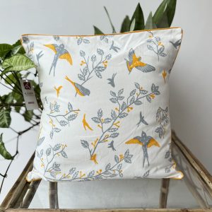 Grey Bird Piping Cotton Cushion (16 x 16 inch)