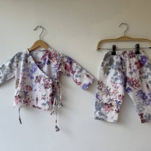 Purple Flower Kids Cotton Dori Pyjama Set
