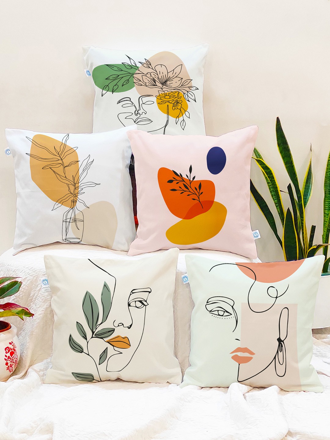 Face Print Set of 5 Cushion Cover Only (16 x 16 inch) 2 Face Print Set of 5 Cushion Cover Only (16 x 16 inch) - Image 2