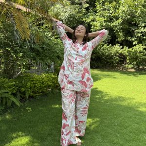 Pink Flamingo Shirt Pant Co-ord Set