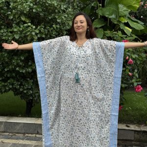 Green Leaves Cotton Simple Kaftan