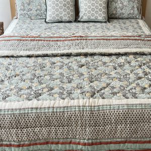 Set Of 6 Yellow Flower Cotton Bedsheet, Blanket And 2 Cushion Covers