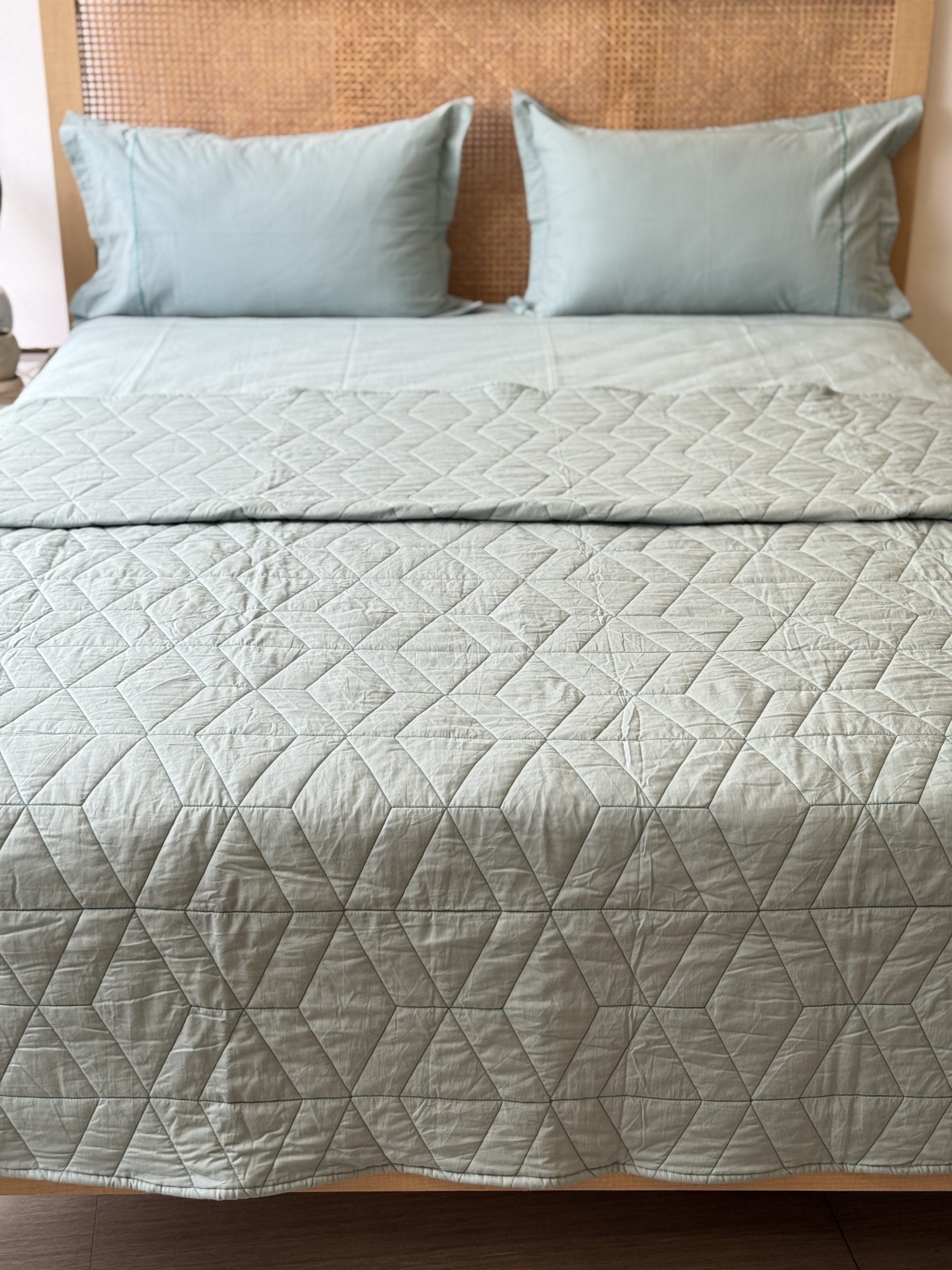 Set Of 4 Agave Green Solid Embroidery Bedsheet And Cotton Comforter 1 Set Of 4 Agave Green Solid Embroidery Bedsheet And Cotton Comforter