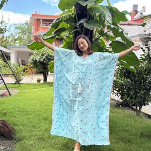 Heart With Blue Stripe Cotton Simple Kaftan