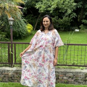 White Flower Cotton Simple Kaftan