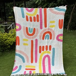 Rainbow Textured Cotton Throw Blanket