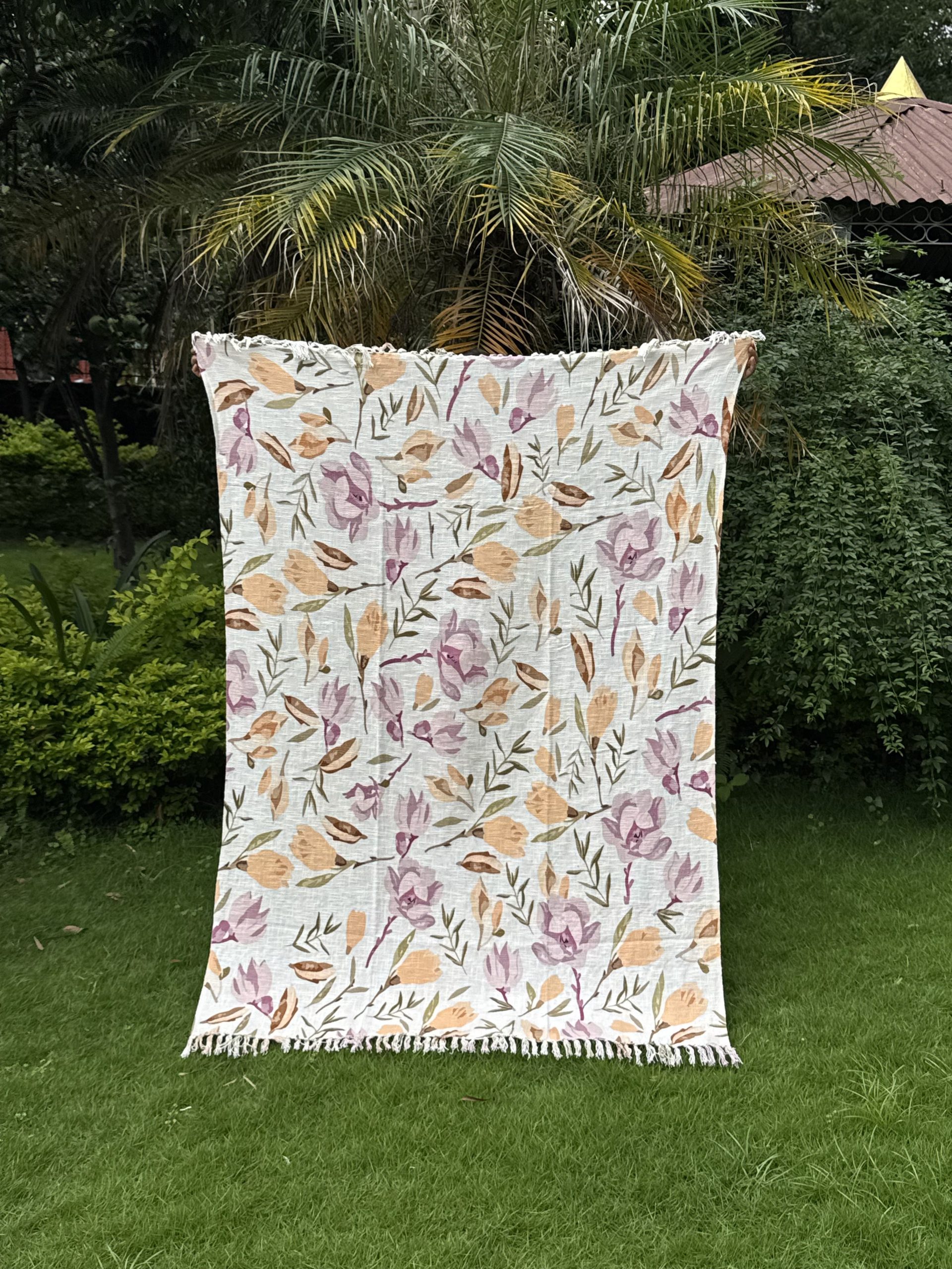 Purple Flower Textured Cotton Throw Blanket 1 Purple Flower Textured Cotton Throw Blanket