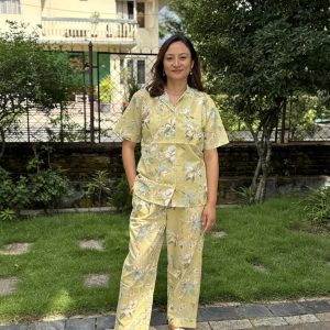 Light Yellow Cotton Pyjama/Pajama Sets