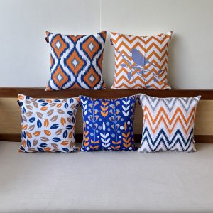 Blue And Orange Set Of 5 Cushion Cover Only (16 x 16 inch)