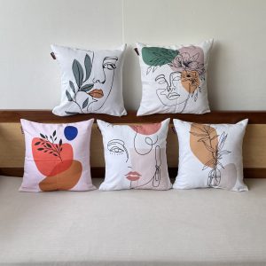 Face Print Set of 5 Cushion Cover Only (16 x 16 inch)