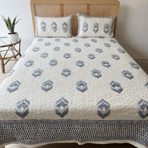 Blue Geometric Quilted Bedcover