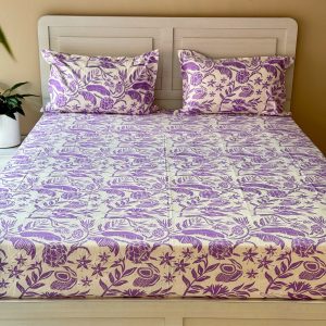 Purple Jungle Cotton Bedsheet With Bag
