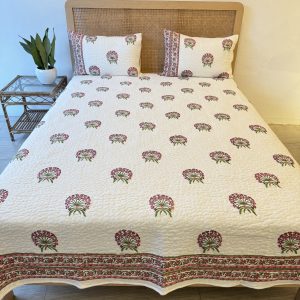 Maroon Flower Quilted Bedcover
