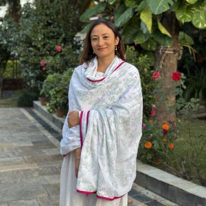 Red Cherry Three Layer Malmal Khasto/Shawl With Bag