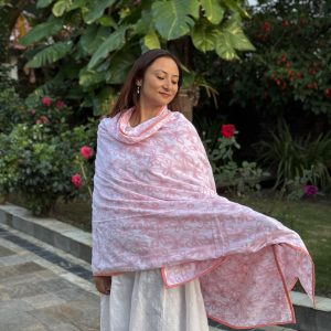 Peach Champa Three Layer Malmal Khasto/Shawl With Bag