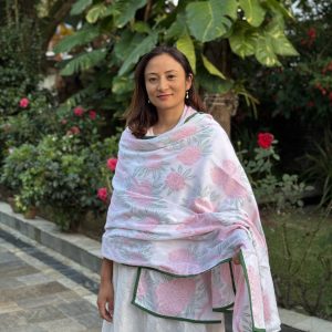 Pink Laliguras Three Layer Malmal khasto/Shawl With Bag
