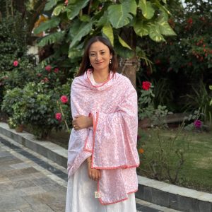 Peach Leaf Three Layer Malmal Khasto/Shawl With Bag