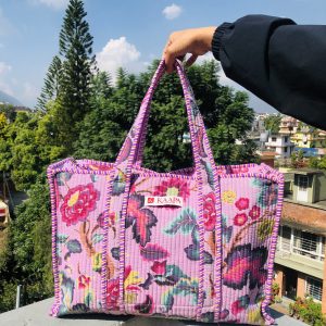Floral Pink Suitcase Quilted Bag XXXL