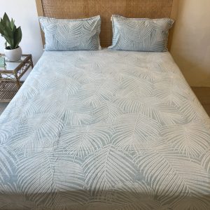 Blue Palm Velvet Fitted/Elastic Bedsheet