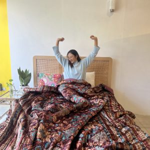 Winter Floral Maroon Premium Velvet Blush Quilt