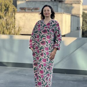 Pink Flower Premium Velvet Cotton Gown