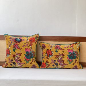 Yellow Base Premium Velvet Cushion Set Of 2