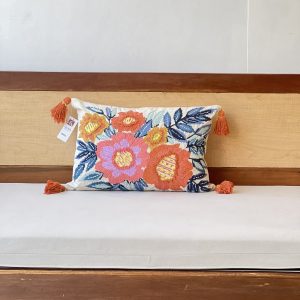 Blue Leaves Cotton Embroidery Cushion (14 x 20 inch)