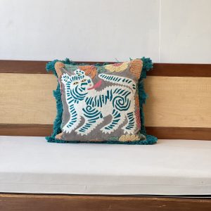 Blue Cat Embroidery Velvet Cushion (18 x 18 inch)