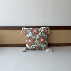 Camel Colour Flower Cotton Embroidery Cushion (18 x 18 inch)